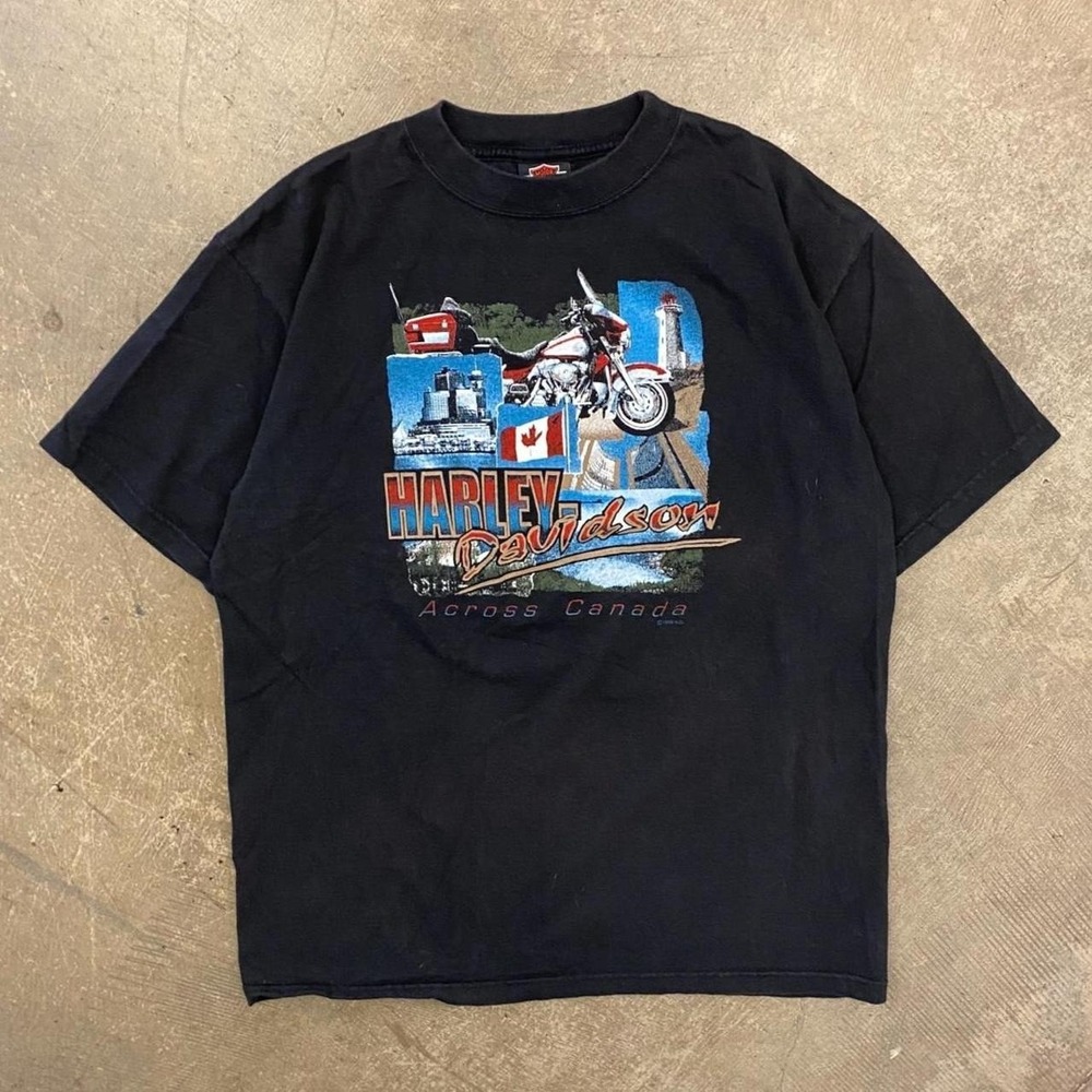 Vintage Harley Davidson Across Canada Miramichi New Brunswick Biker 90s Shirt XL
